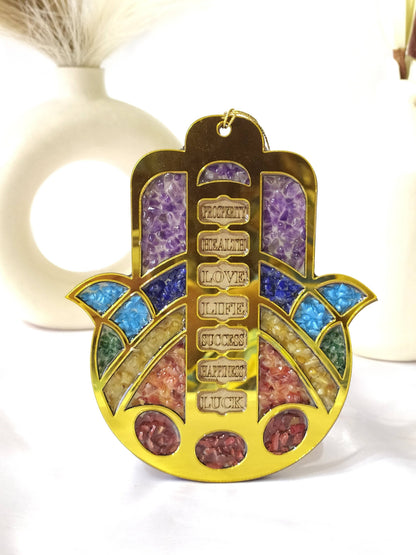 Hamsa Hand Wall &amp; Car Hanger with Seven Chakra Stones