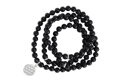 Black Tourmaline Beads Mala Bracelet, 108 Prayer Beads Necklace (Physical Ailments and Growth)  DestGlow