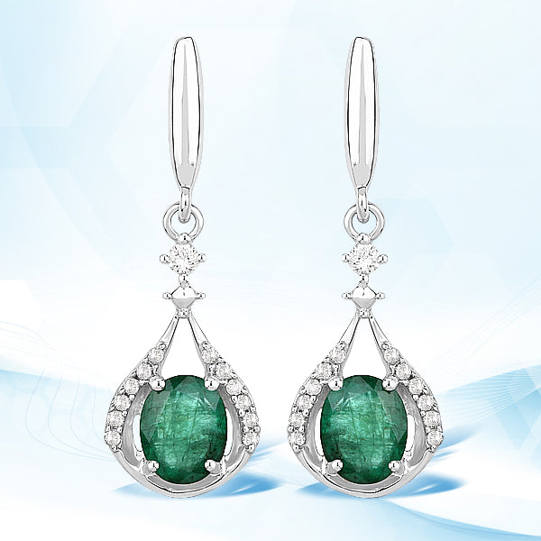 0.70 Carat Genuine Zambian Emerald and White Diamond 14K White Gold Earrings  DestGlow
