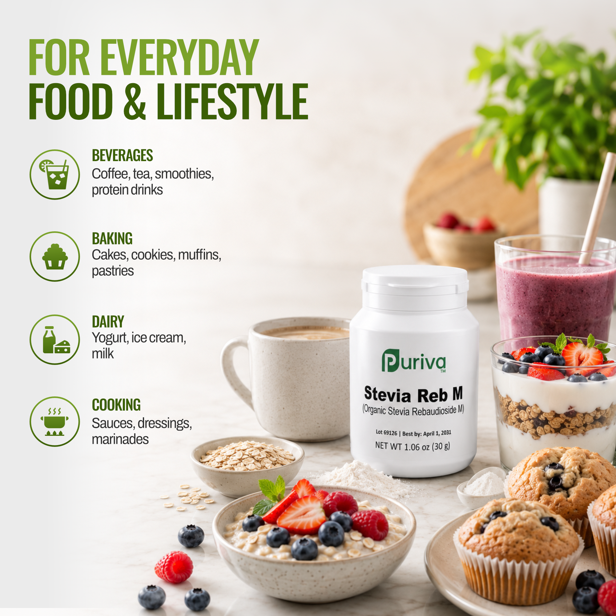 Stevia Reb M powder, (Reb-M | Rebaudioside M), 60 grams | 2,000 servings, Puriva Nutrition by Puriva Nutrition