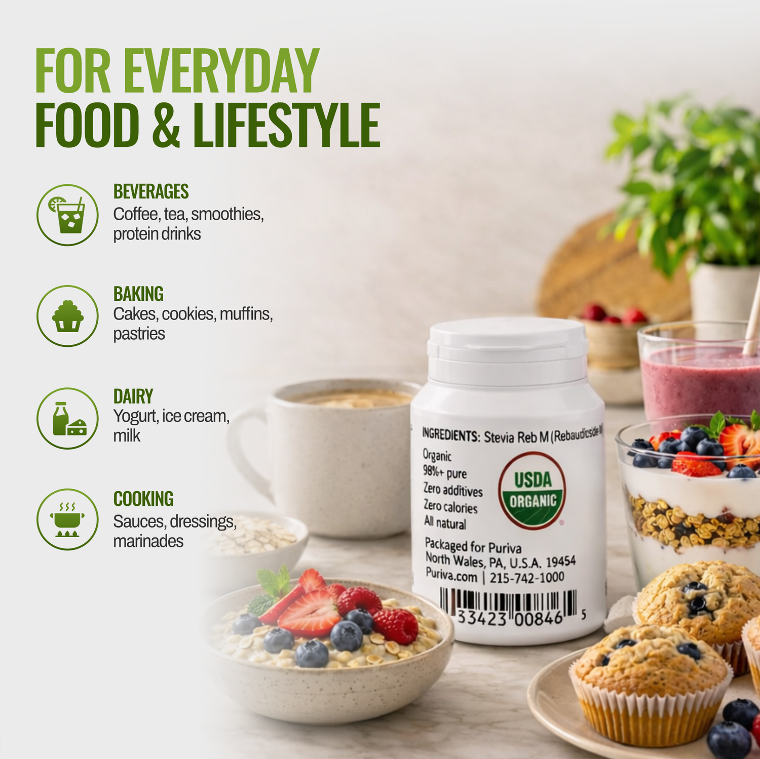 Stevia Reb M powder, (Reb-M | Rebaudioside M), 60 grams | 2,000 servings, Puriva Nutrition - DestGlow