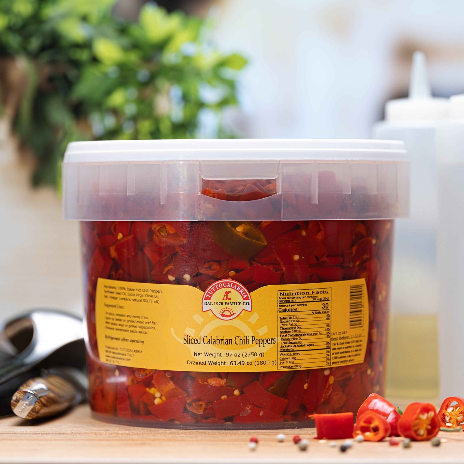 TuttoCalabria Sliced Calabrian Chili Peppers BULK Tub, 98 oz