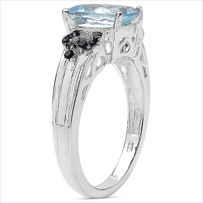 1.92 Carat Genuine Aquamarine &amp; Black Spinel .925 Sterling Silver Ring by Bids.com