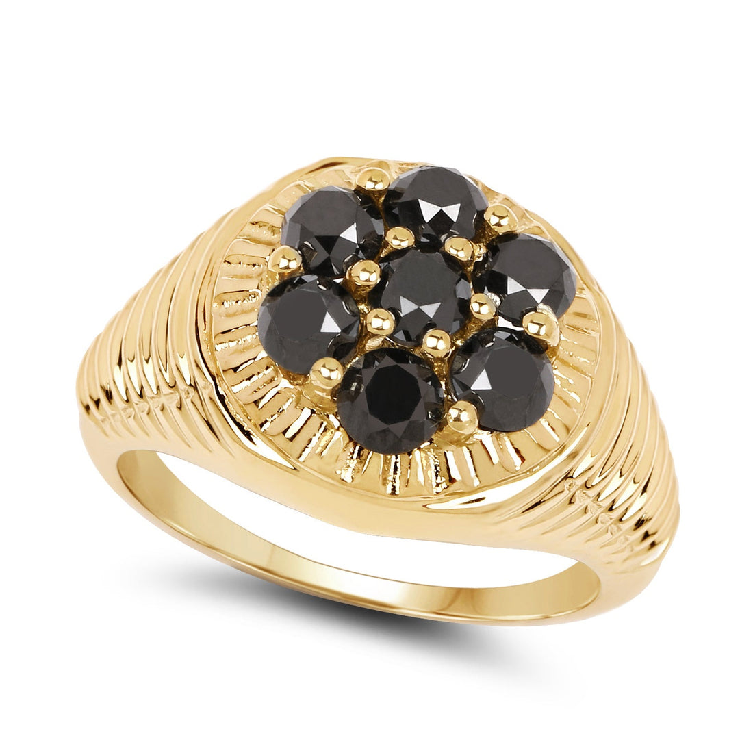 14K Yellow Gold Plated 1.40 Carat Genuine Black Diamond .925 Sterling Silver Ring by Bids.com