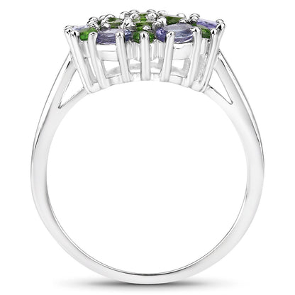 2.03 Carat Genuine Tanzanite and Chrome Diopside .925 Sterling Silver Ring by Bids.com