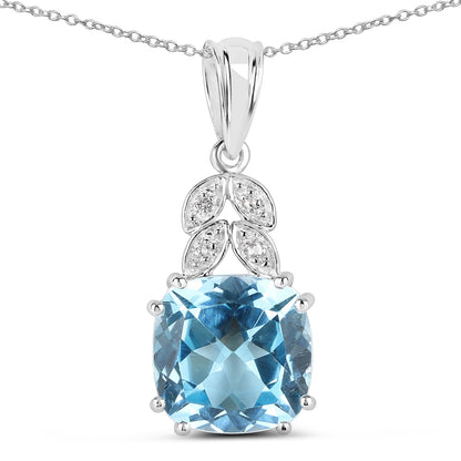 6.97 Carat Genuine Blue Topaz and White Topaz .925 Sterling Silver Pendant  DestGlow