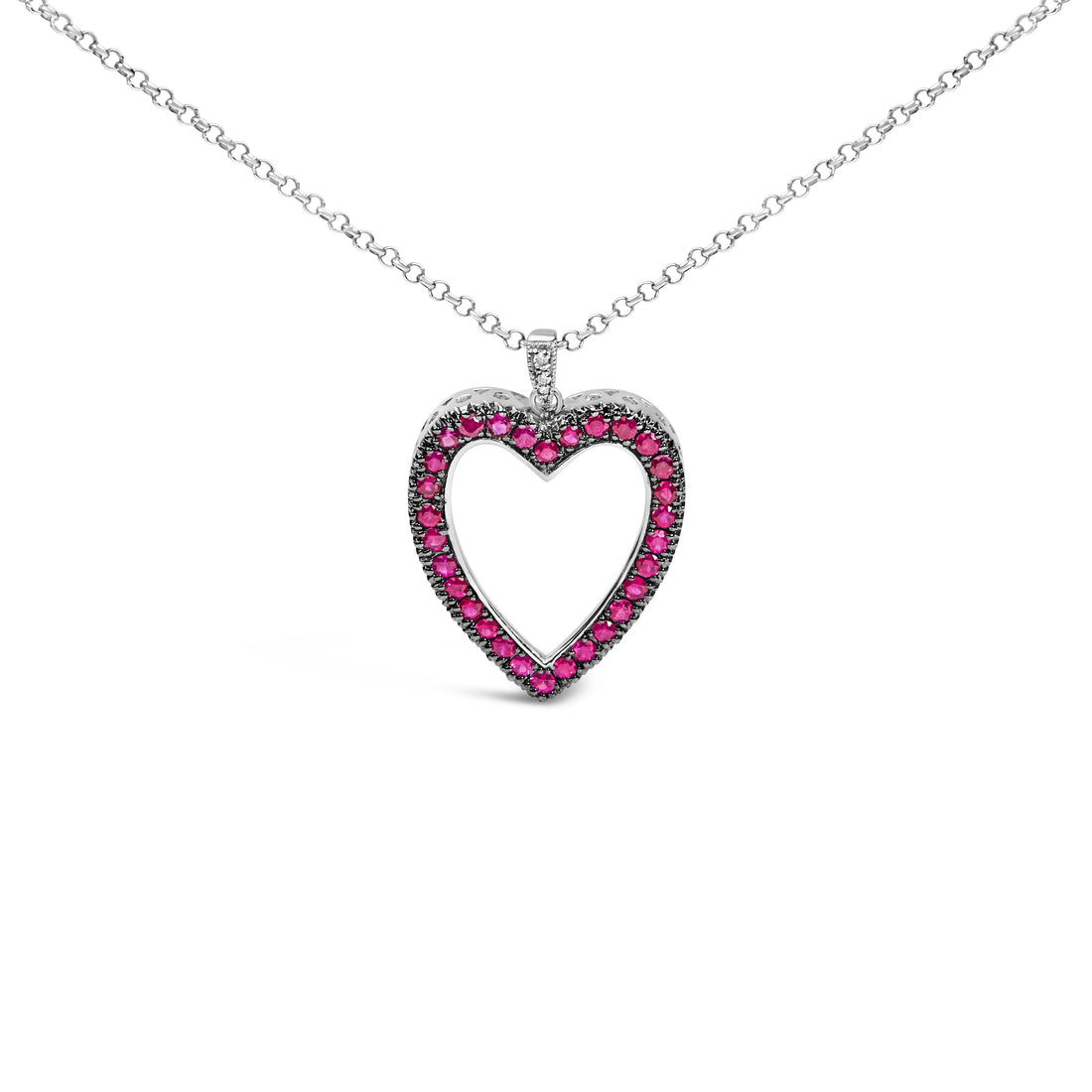 18K 1/3 Cttw Diamond and Red Ruby Open Heart with Black Rhodium 18" Pendant Necklace (G-H Color, VS2-SI1 Clarity) by Bids.com