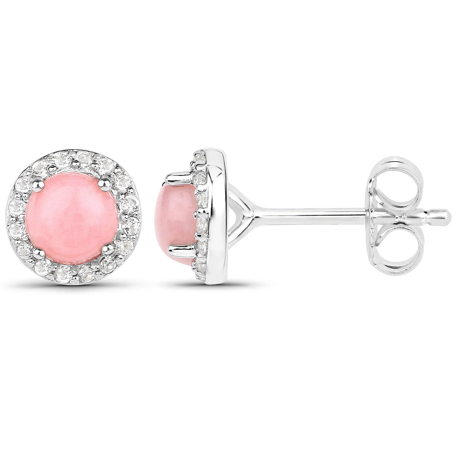 1.36 Carat Genuine Pink Opal and White Topaz .925 Sterling Silver Earrings  DestGlow