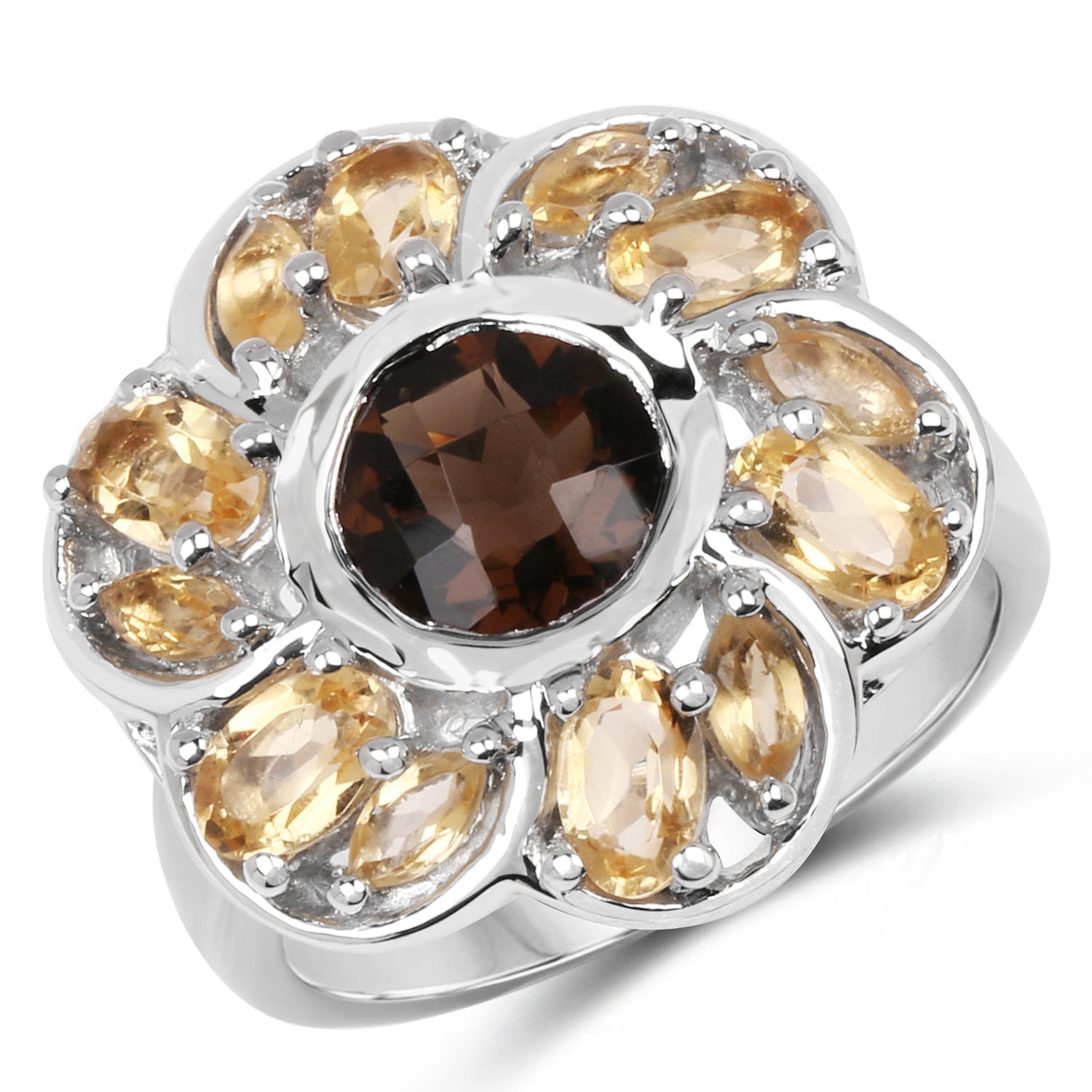 3.46 Carat Genuine Smoky Quartz &amp; Citrine .925 Sterling Silver Ring by Bids.com