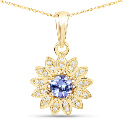 0.31 Carat Genuine Tanzanite and White Diamond 14K Yellow Gold Pendant by Bids.com