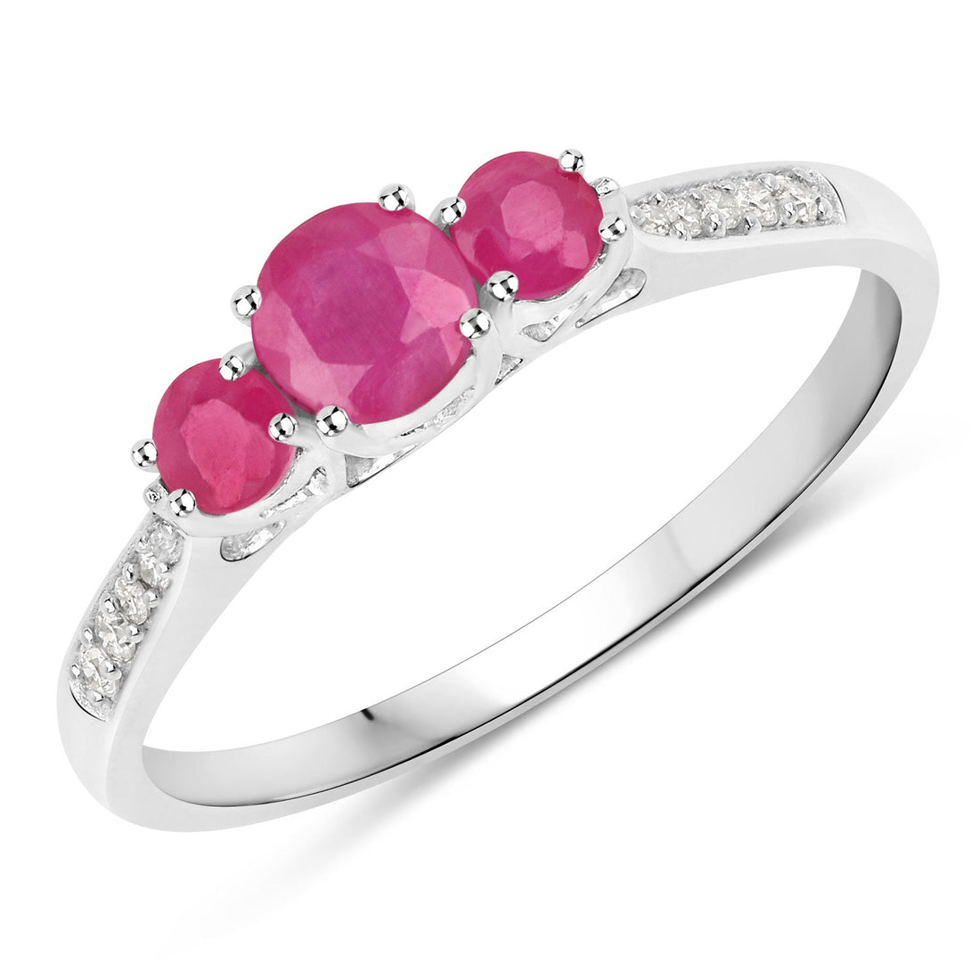 0.61 Carat Genuine Ruby and White Diamond 14K White Gold Ring by Bids.com