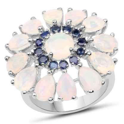 3.98 Carat Genuine Ethiopian Opal and Blue Sapphire .925 Sterling Silver Ring by Bids.com