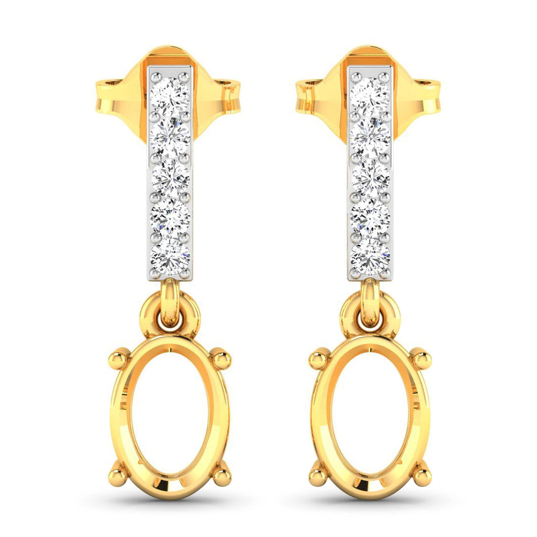 0.14 Carat Genuine White Diamond 14K Yellow Gold Semi Mount Earrings - holds 7x5mm Oval Gemstones by Bids.com