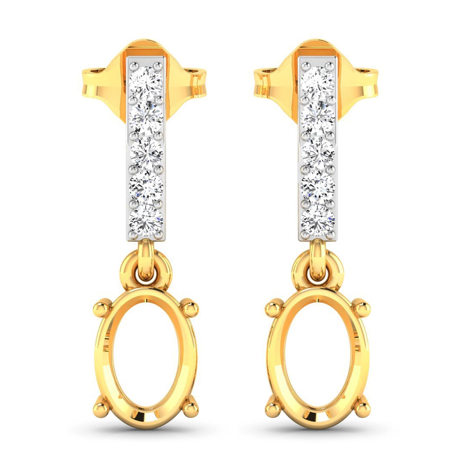 0.14 Carat Genuine White Diamond 14K Yellow Gold Semi Mount Earrings - holds 7x5mm Oval Gemstones by Bids.com