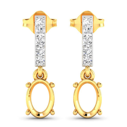 0.14 Carat Genuine White Diamond 14K Yellow Gold Semi Mount Earrings - holds 7x5mm Oval Gemstones by Bids.com