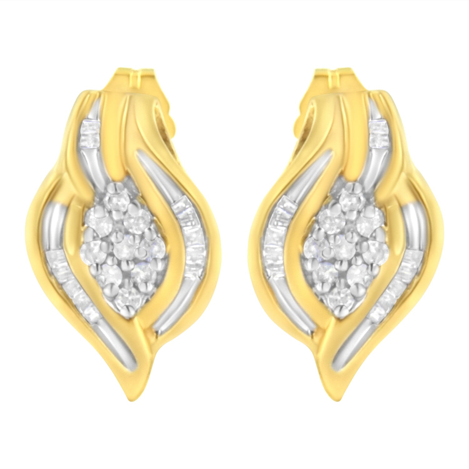 10K Yellow Gold 1/3 cttw Round-Cut Diamond Cluster and Swirl Stud Earrings (J-K Clarity, I2-I3 Color) by Bids.com