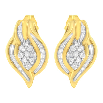 10K Yellow Gold 1/3 cttw Round-Cut Diamond Cluster and Swirl Stud Earrings (J-K Clarity, I2-I3 Color) by Bids.com