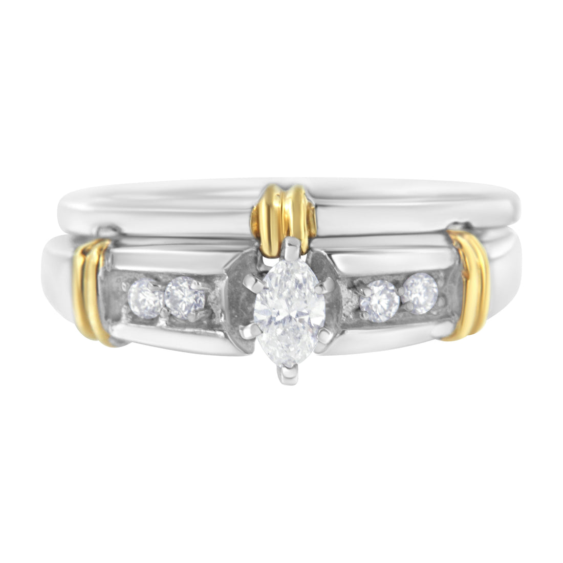 14K Yellow and White Gold 1/3 Cttw Marquise Diamond Cocktail Engagement Ring Set (H-I Color, SI1-SI2 Clarity) - Size 7 by Bids.com