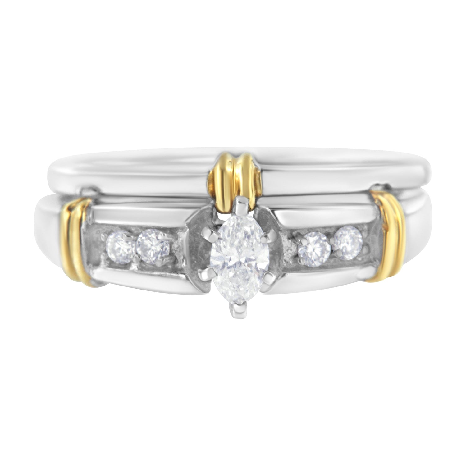 14K Yellow and White Gold 1/3 Cttw Marquise Diamond Cocktail Engagement Ring Set (H-I Color, SI1-SI2 Clarity) - Size 7 by Bids.com