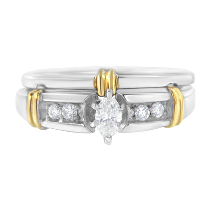 14K Yellow and White Gold 1/3 Cttw Marquise Diamond Cocktail Engagement Ring Set (H-I Color, SI1-SI2 Clarity) - Size 7 by Bids.com