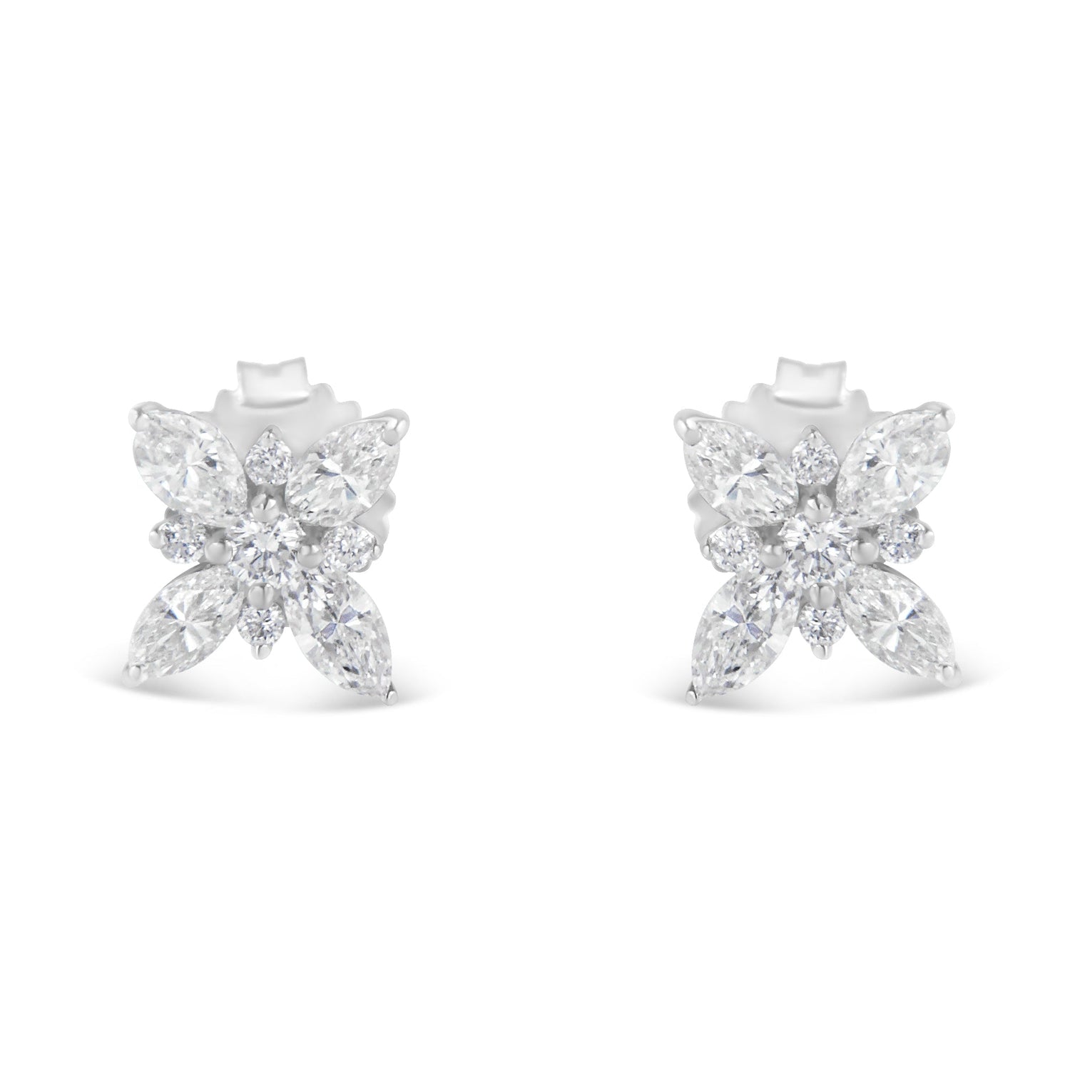 14K White Gold Marquise Diamond Flower Stud Earring (1.00 cttw, H-I Color, SI1-SI2 Clarity)  DestGlow