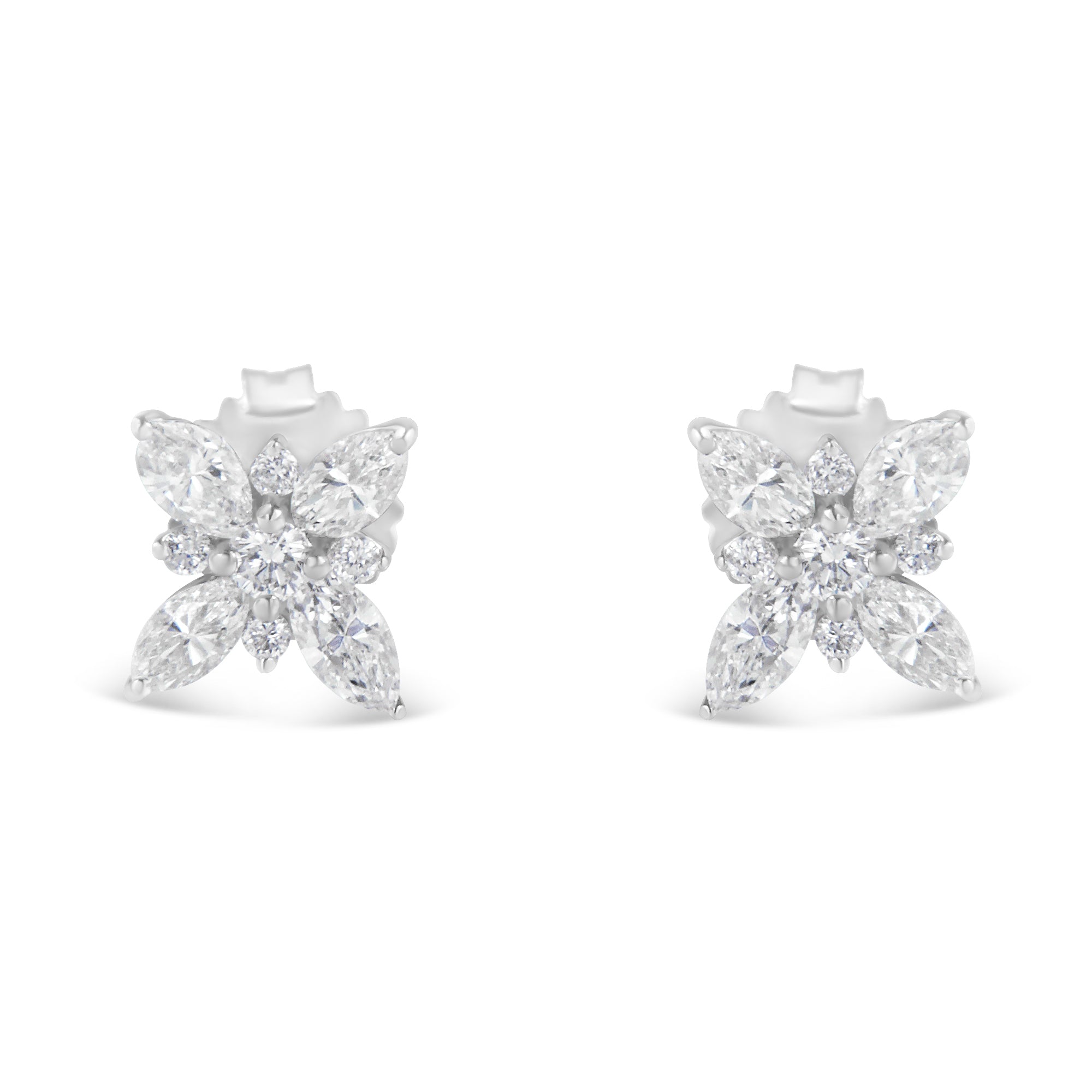 14K White Gold Marquise Diamond Flower Stud Earring (1.00 cttw, H-I Color, SI1-SI2 Clarity)  DestGlow