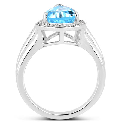 2.42 Carat Genuine Blue Topaz and White Topaz .925 Sterling Silver Ring  DestGlow
