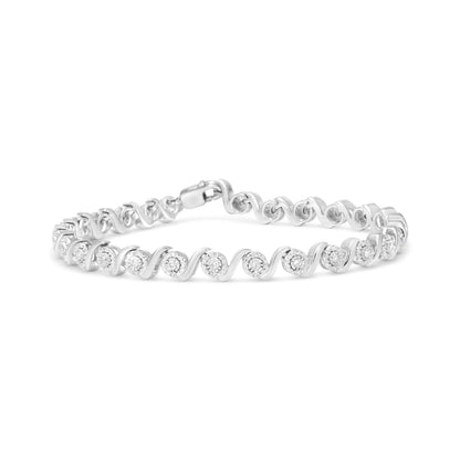 .925 Sterling Silver 1/2 Cttw Round Diamond Halo S-Link Bracelet (I-J Color, I2-I3 Clarity) - 7.25" by Bids.com
