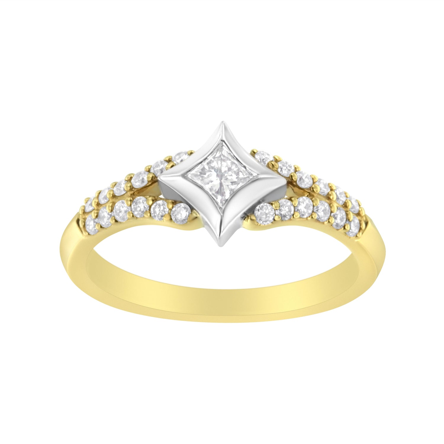 10K Two Tone Color 1/2 Cttw Diamond Kite and Split Shank Ring (H-I Color,SI2-I1 Clarity) by Bids.com