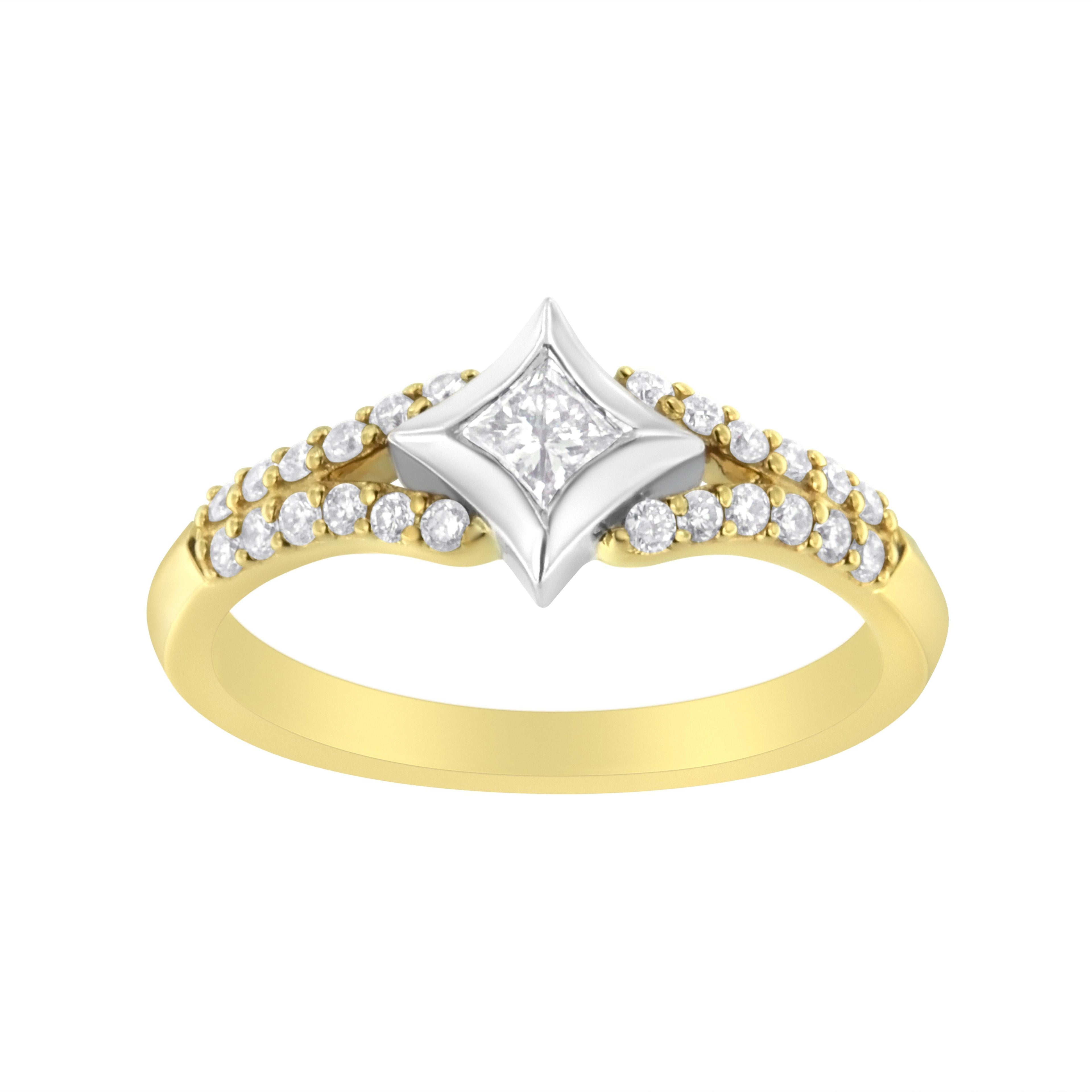 10K Two Tone Color 1/2 Cttw Diamond Kite and Split Shank Ring (H-I Color,SI2-I1 Clarity) by Bids.com