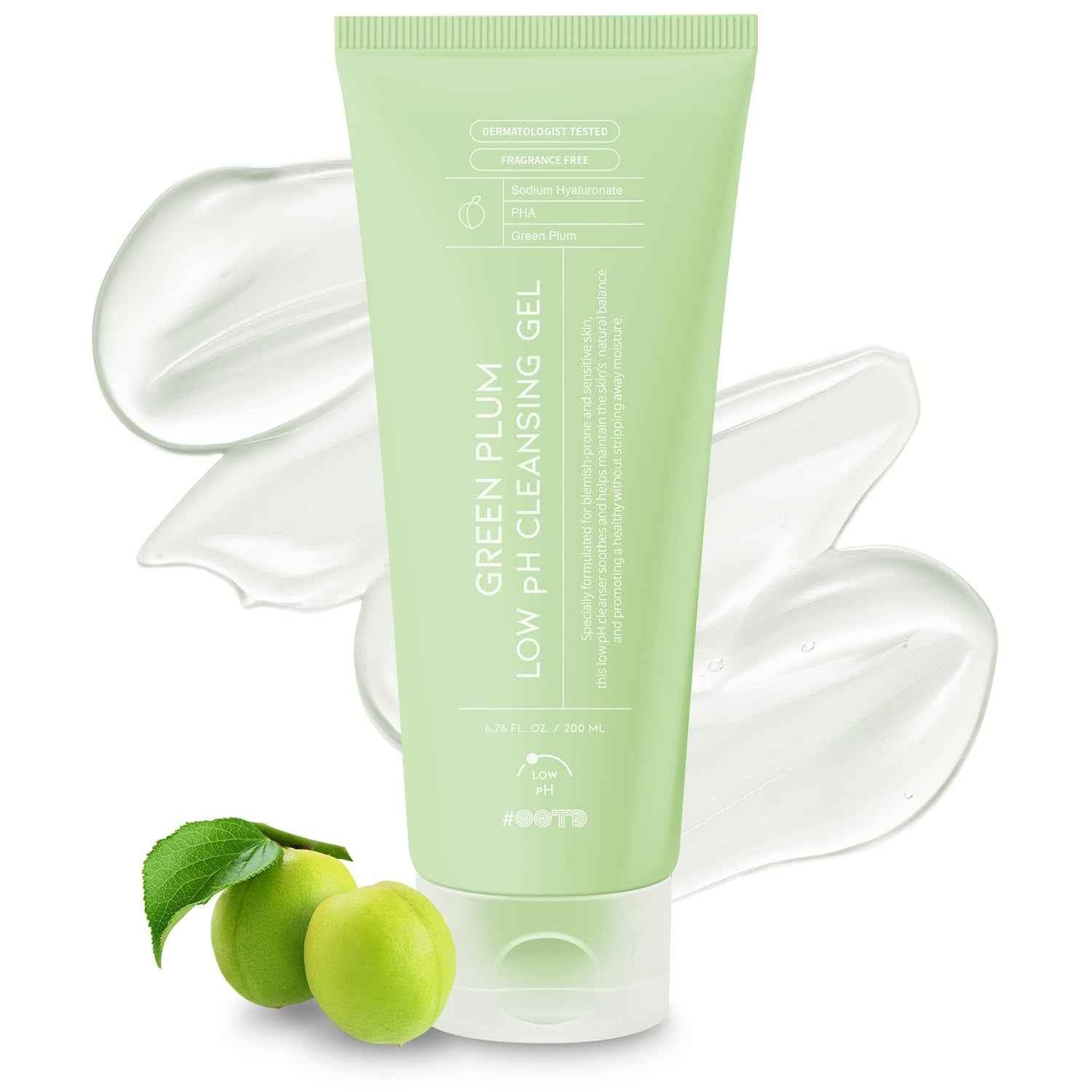 Hydrating Facial Cleanser, Gentle Soothing Korean Cleanser Face Wash for Acne-Prone Sensitive Skin. Green Plum Low Ph Cleansing Gel 200Ml 6.76 Fl. Oz.