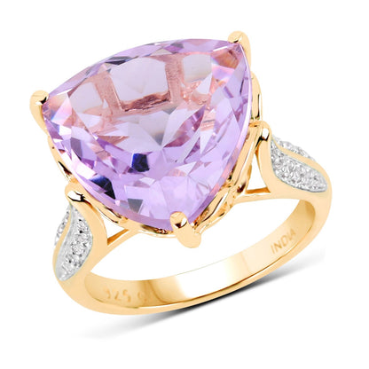 14K Yellow Gold Plated 10.44 Carat Genuine Pink Amethyst and White Topaz .925 Sterling Silver Ring  DestGlow