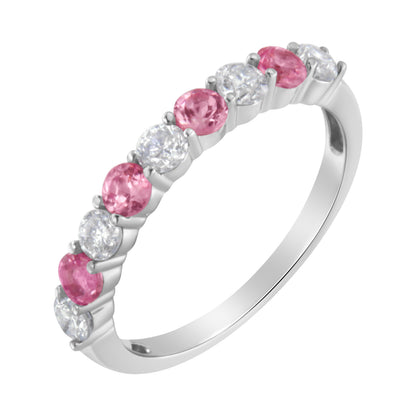 10KT White Gold 1/2 cttw Diamond and 3MM Created Blue Sapphire Gemstone Band Ring (H-I, I1-I2) - Size 7 by Bids.com
