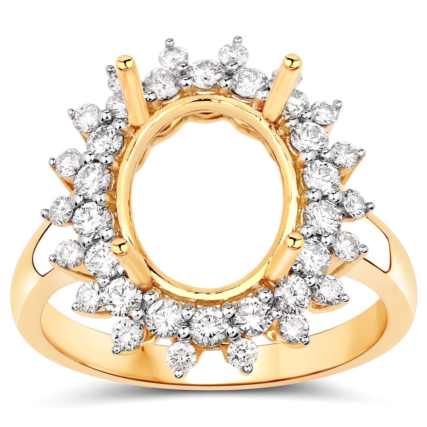 0.79 Carat Genuine White Diamond 14K Yellow Gold Semi Mount Ring - holds 11x9mm Oval Gemstone by Bids.com