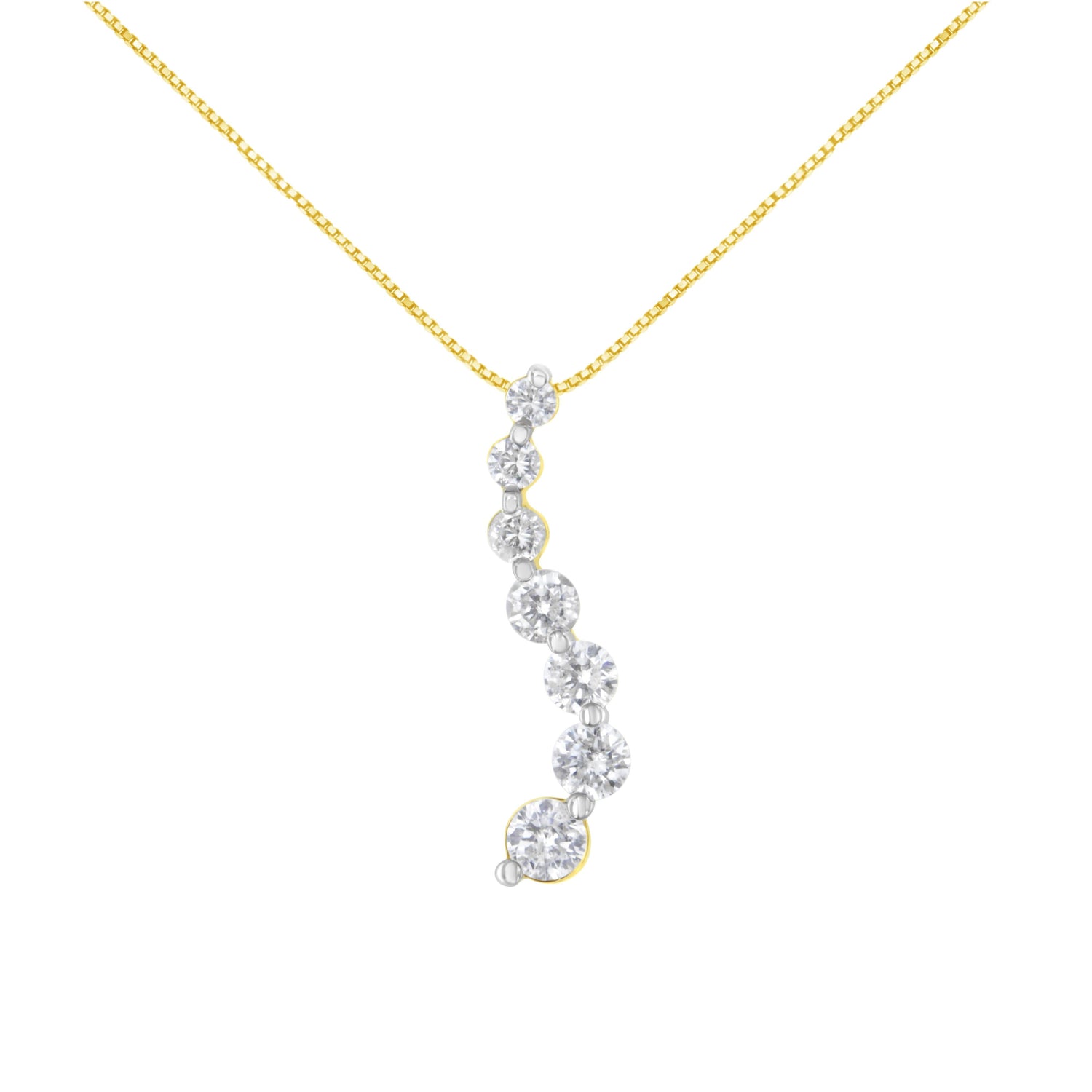 AGS Certified 14K Yellow Gold 2.0 Cttw Baguette and Brilliant Round-Cut Diamond Journey 18" Pendant Necklace (F-G Color, I1-I2 Clarity) by Bids.com