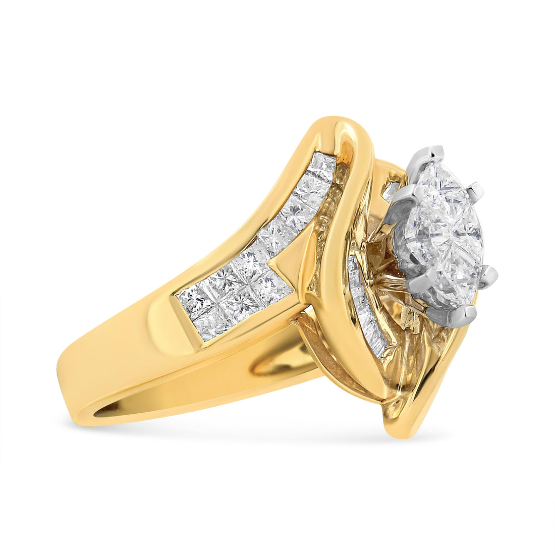 14K Yellow Gold Princess, Baguette, and Pie cut Diamond Marquise Shaped Ring (1 1/4 Cttw, G-H Color, SI1-SI2 Clarity) - Size 5-1/2 by Bids.com