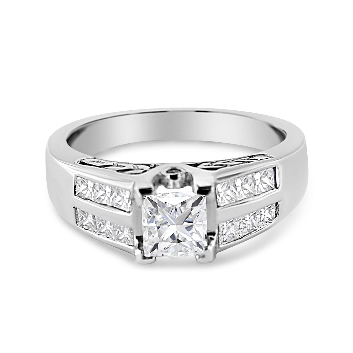 14K White Gold 1 1/4 Cttw Princess Cut Diamond Channel Set Engagement Ring (H-I Color, SI1-SI2 Clarity) - Ring Size 7 by Bids.com