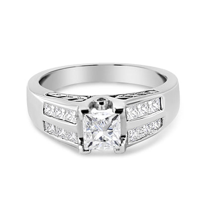 14K White Gold 1 1/4 Cttw Princess Cut Diamond Channel Set Engagement Ring (H-I Color, SI1-SI2 Clarity) - Ring Size 7 by Bids.com