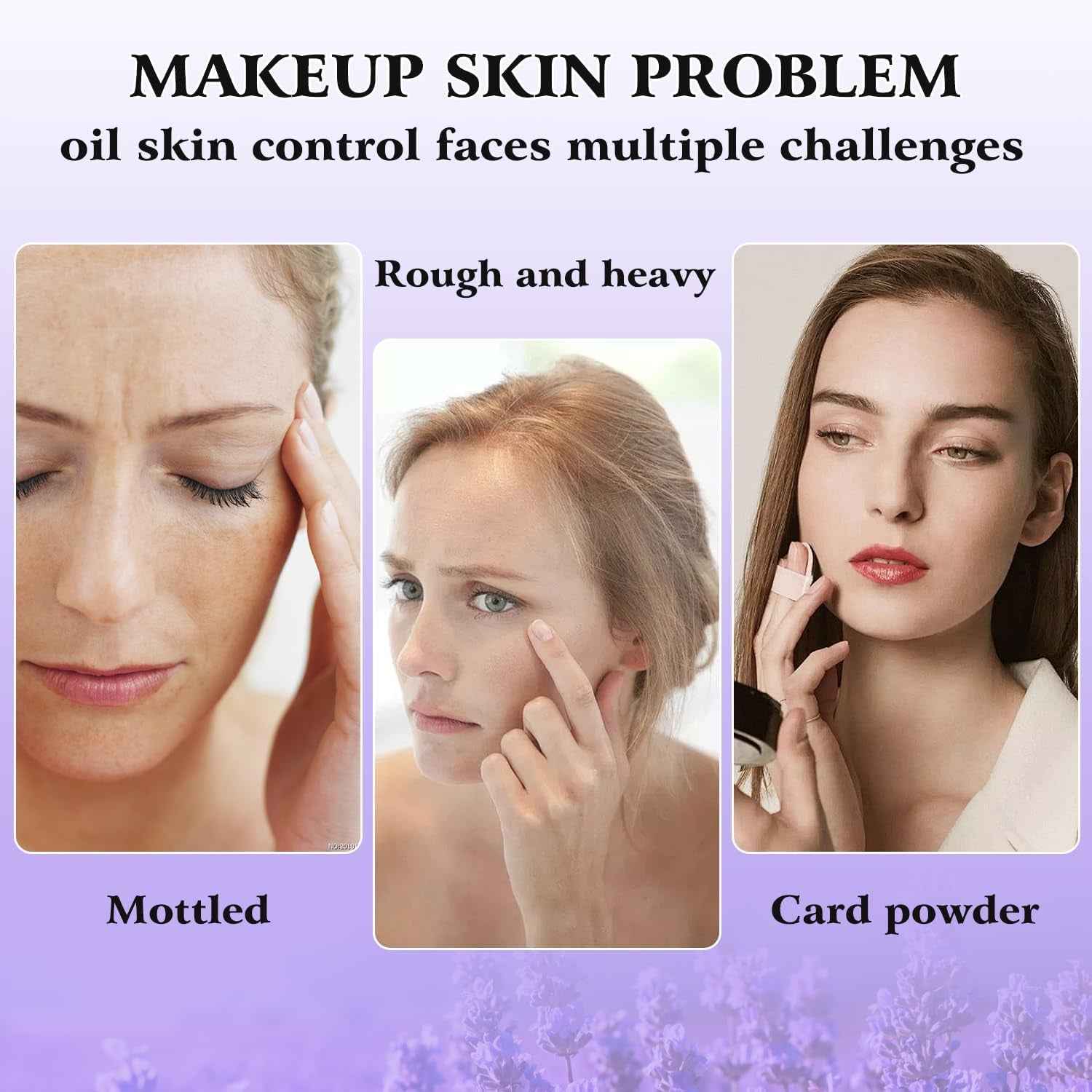 Gel-Like Formula Oil-Control Primer &amp; Setting Powder, Polvos Compactos Matte Powder for Silky Blurring Oil Control, Lavender Blurring Powder