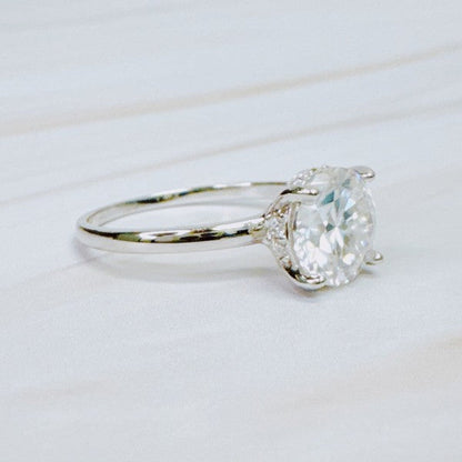 Paved Halo Solitaire Moissanite Ring - 2 Carat White Gold Plated Sterling Silver