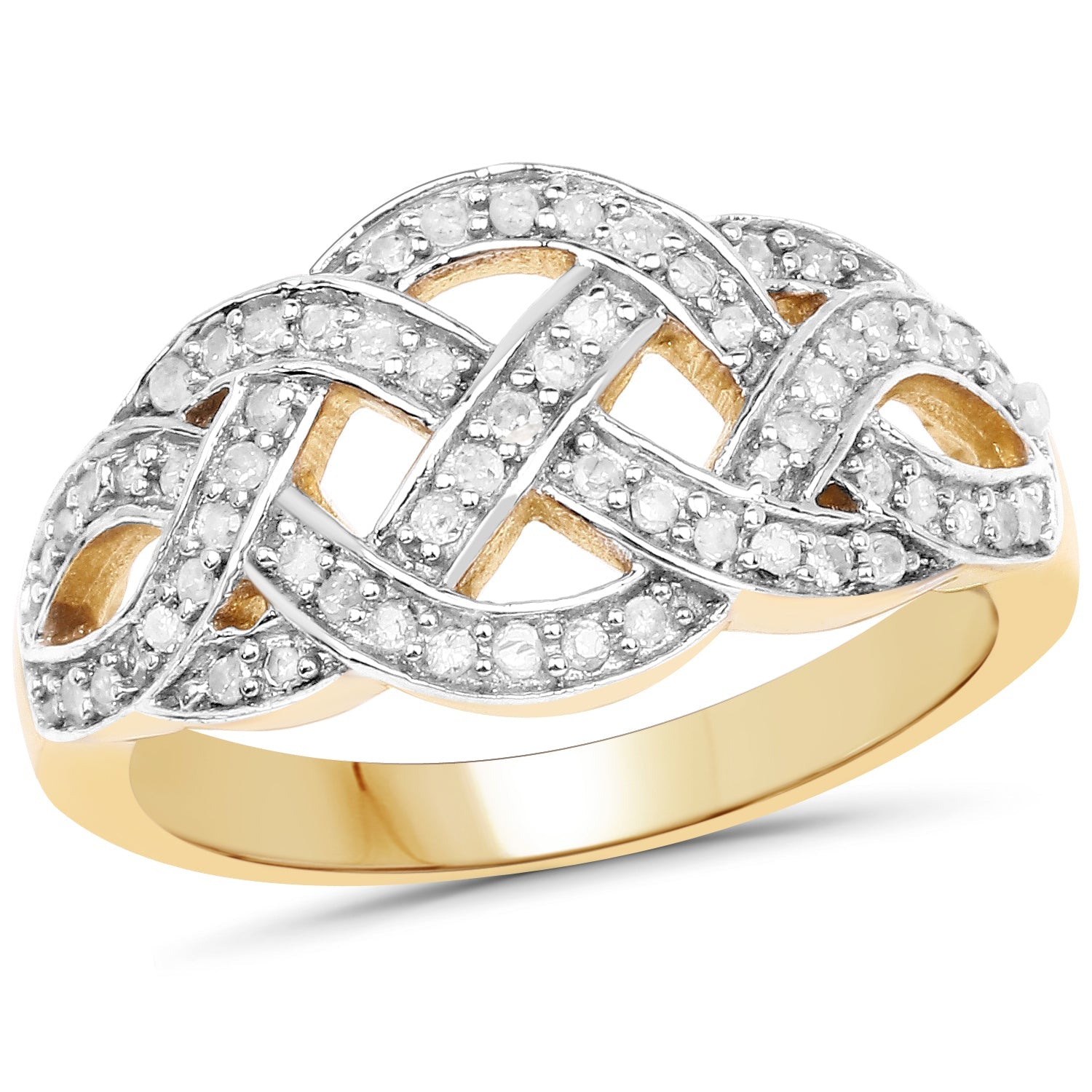 14K Yellow Gold Plated 0.26 Carat Genuine White Diamond .925 Sterling Silver Ring by Bids.com