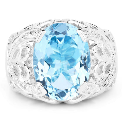 11.29 Carat Genuine Blue Topaz and White Topaz .925 Sterling Silver Ring by Bids.com
