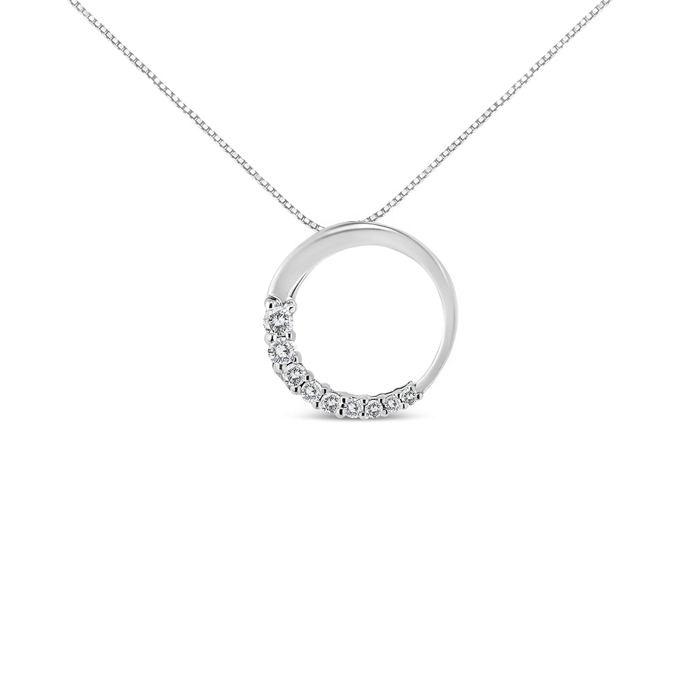 14K White Gold 1/4 Cttw Round-Cut Graduating Diamond Open Circle Hoop 18" Pendant Necklace (J-K Color, I1-I2 Clarity)  DestGlow