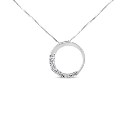 14K White Gold 1/4 Cttw Round-Cut Graduating Diamond Open Circle Hoop 18" Pendant Necklace (J-K Color, I1-I2 Clarity)  DestGlow