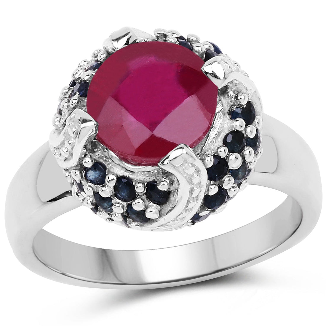 3.70 Carat Glass Filled Ruby and Blue Sapphire .925 Sterling Silver Ring by Bids.com