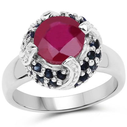 3.70 Carat Glass Filled Ruby and Blue Sapphire .925 Sterling Silver Ring by Bids.com