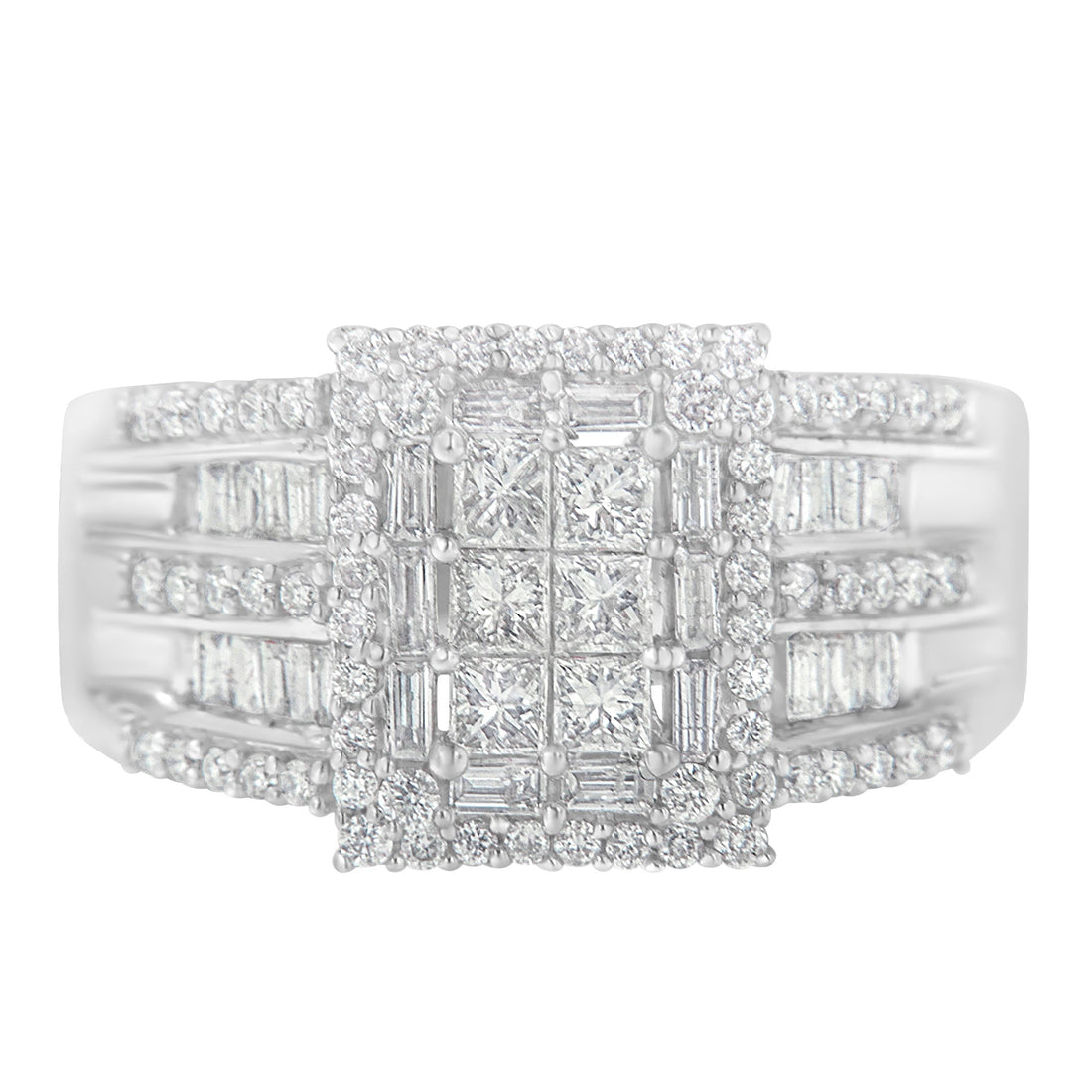 10K White Gold Diamond Cluster Ring (1 cttw, H-I Color, I1-I2 Clarity) by Bids.com