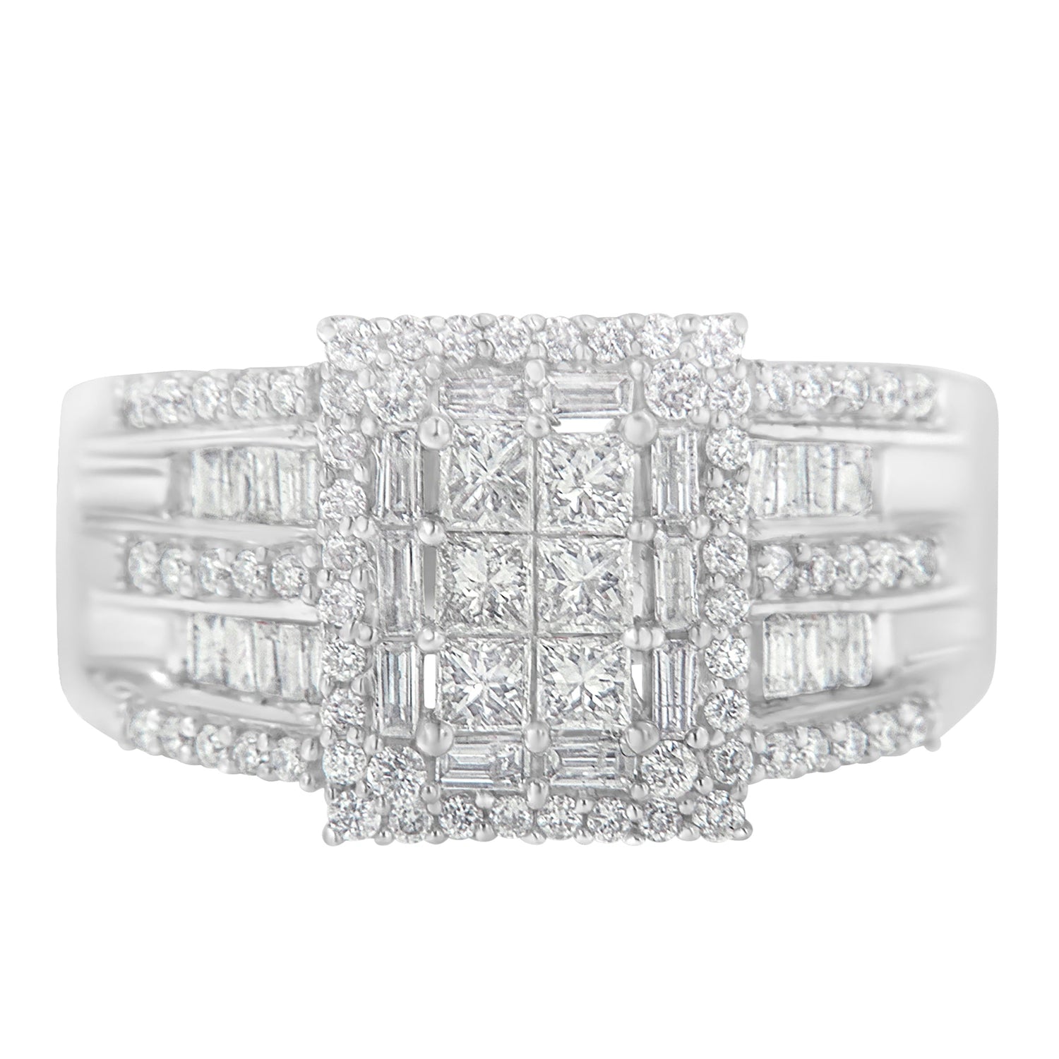 10K White Gold Diamond Cluster Ring (1 cttw, H-I Color, I1-I2 Clarity) by Bids.com