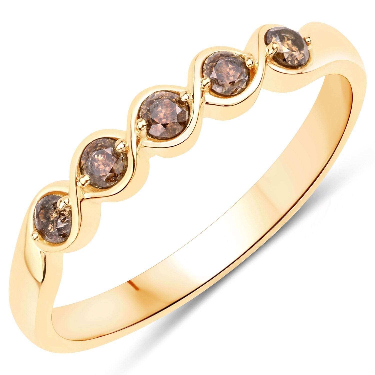 0.19 Carat Genuine Champagne Diamond 14K Yellow Gold Ring (I1-I2)  DestGlow