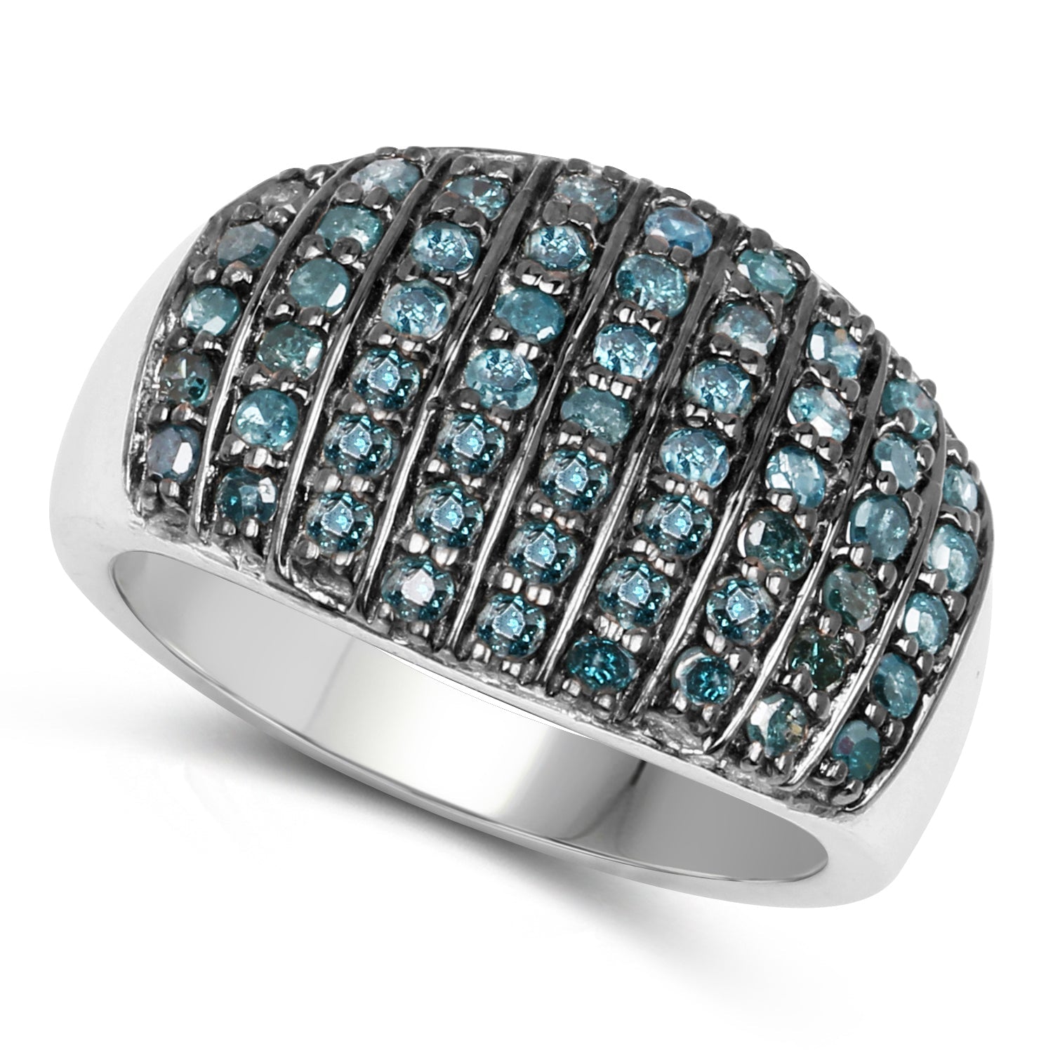 0.83 Carat Genuine Blue Diamond and White Diamond .925 Sterling Silver Ring by Bids.com